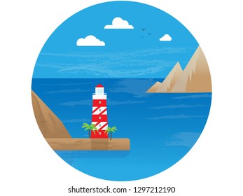 sea view with mountains and ligthhouse