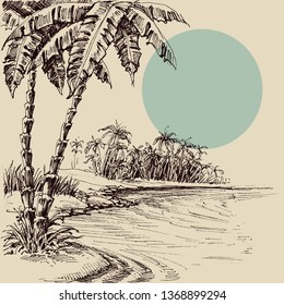 Sea view from the palm beach hand drawing