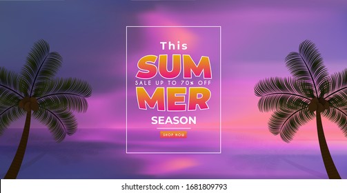 Sea view Panorama. and Summer sale banner design. and the view of the sea in the sunset. and in the tropical and colors of modern and can be used as an illustration or background.