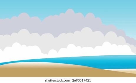 Meerblick, Sandstrand, Himmel mit dicken Wolken, Hintergrundgrafik