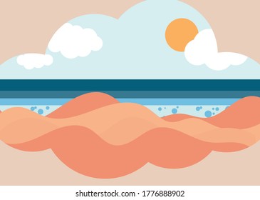 Sea view in summer. sea with beach. paper cut and craft style. vector, illustration.