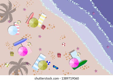 Sea view in summer. Beach and sand. Holidays, travel, vacation concept. Exotic island