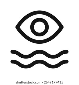 Sea view UI icon, eye with sea waves simple line user interface vector symbol with editable stroke