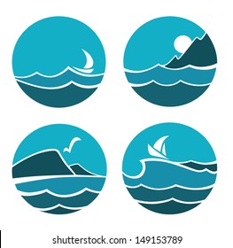 sea view, vector collection of stickers and labels