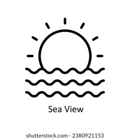 Ilustración de diseño del contorno vectorial de la vista del mar. Símbolo del archivo EPS 10 de fondo blanco 