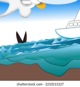 Sea View With Whale Tail and Boat