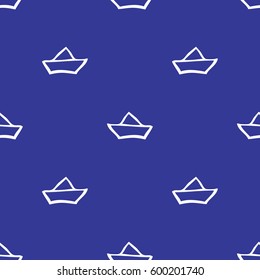 Sea voyage pattern. Paper boat seamless pattern. Print for fabric or wallpaper. Sea boat pattern. Seamless print for kids. Vector abstract background. Origami.