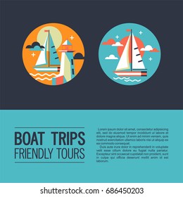 Sea walks on the yacht. The rest of the sea. Vector icons.