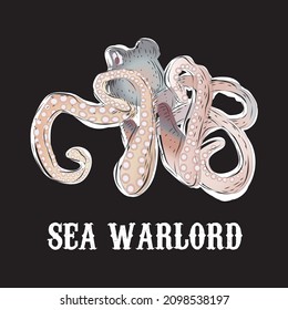 Sea Warlord Octopus T-shirt Design Vector Illustration