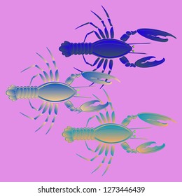Sea water amazing lobster multicolored geometric.