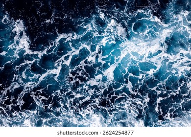 Sea water background. Top view of vibrant foamy water. Can be used in covers, packaging, posters, textures, cards, art and design projects. Mesmerizing vector illustration.