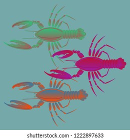 Sea water beautiful lobster multicolor geometric.
