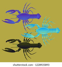 Sea water beautiful lobster multicolor geometric.