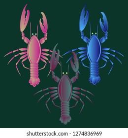 Sea water beautiful lobster multicolor geometric.