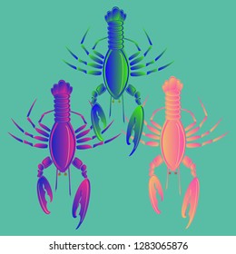 Sea water beautiful lobster multicolored geometric.