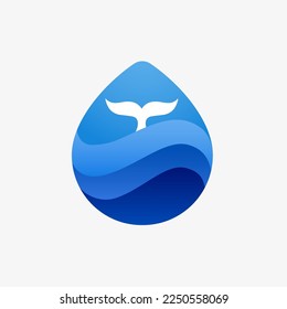Sea water and bird with water drop shape. Ecology concept.