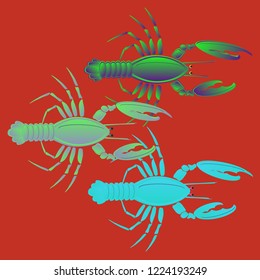 Sea water elegant lobster multicolor geometric.