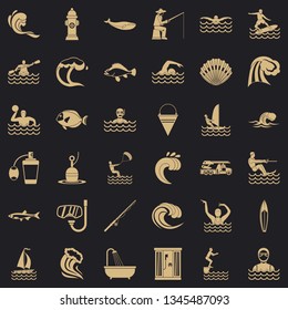 Sea water icons set. Simple style of 36 sea water vector icons for web for any design