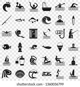 Sea water icons set. Simple style of 36 sea water vector icons for web for any design