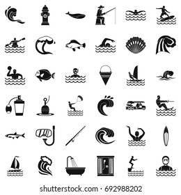 Sea water icons set. Simple style of 36 sea water vector icons for web isolated on white background