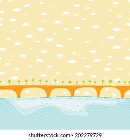 sea, water, paper, river, sunrise, sun,  sky, architecture, poster, nature, bridge