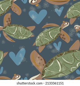 sea ​​turtles in the water. seamless background. Design for paper, fabric, wallpaper.