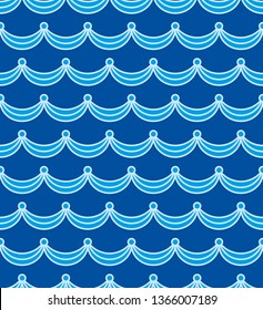Sea water seamless texture of repeating waves. Luxury curtain. Waves lines seamless design elements for wrapping paper, background, surface and fill, card, templates. Vector illustration