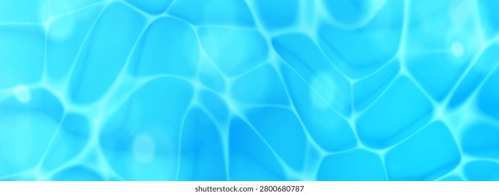 Sea water surface background with bokeh light reflection and ripple waves. Deep ocean underwater or pool with transparent caustic sunlight texture. Summer vacation backdrop. Realistic top view vector
