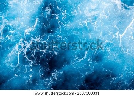 Sea water surface texture. Aerial view of breathtaking water with foam. Can be used in covers, packaging, posters, textures, presentations, art and design projects. Captivating vector illustration.
