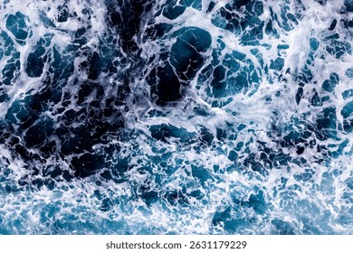 Textura da água do mar. Vista superior da água pitoresca com espuma. Pode ser usado em capas, embalagens, cartazes, texturas, apresentações, arte e projetos de design. Ilustração de vetor encantador.