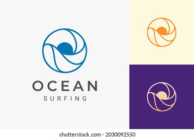 Sea or water theme logo with waves and sun in circle shape