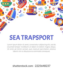 Sea and Water Transport Banner Design for Seafaring and Marine Cruise Vector Template