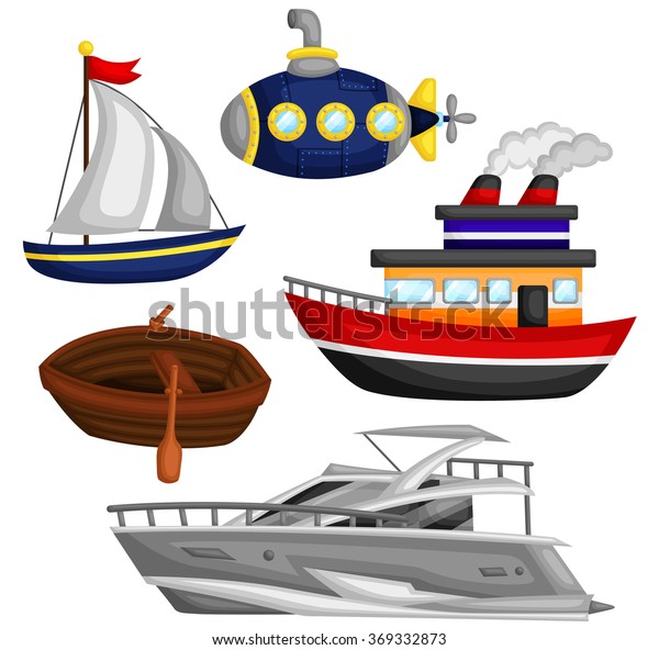 Sea Water Transportation Vector Set Stock Vector (Royalty Free) 369332873