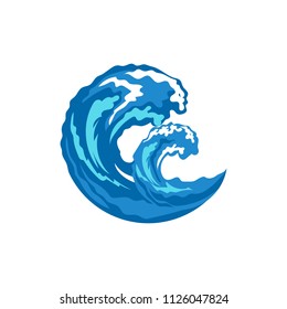 Sea water wave emblem icon design template. Aqua splash vector illustration