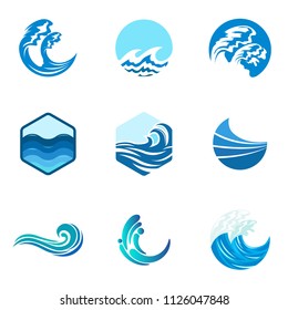 Sea water wave emblem icon design template. Aqua splash vector illustration