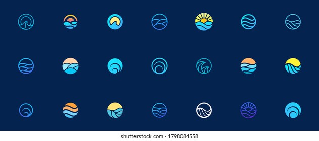 sea water wave logo design set, graphic element for logo