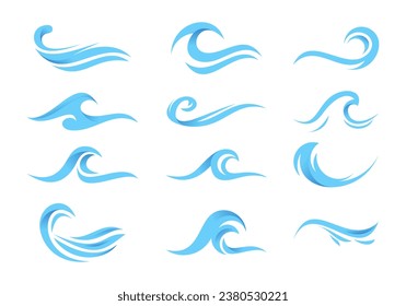 sea water wave logo design set, graphic element for logo	