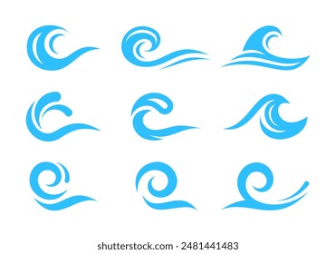 sea water wave logo design set, graphic element for logo	