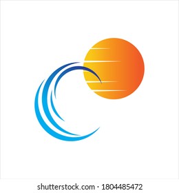 sea Water wave and sun icon vector illustration design logo - Vector