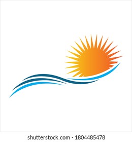 sea Water wave and sun icon vector illustration design logo - Vector