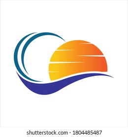 sea Water wave and sun icon vector illustration design logo - Vector