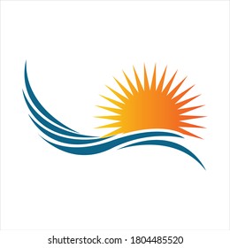 sea Water wave and sun icon vector illustration design logo - Vector