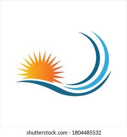 sea Water wave and sun icon vector illustration design logo - Vector