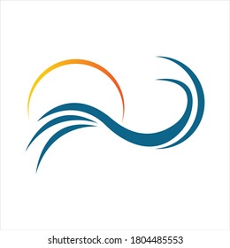 sea Water wave and sun icon vector illustration design logo - Vector