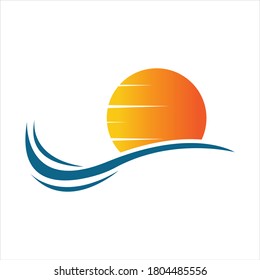 sea Water wave and sun icon vector illustration design logo - Vector