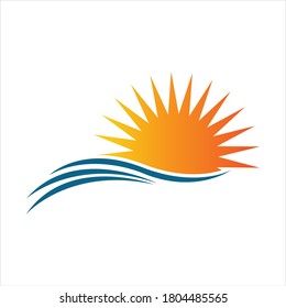 sea Water wave and sun icon vector illustration design logo - Vector