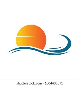sea Water wave and sun icon vector illustration design logo - Vector