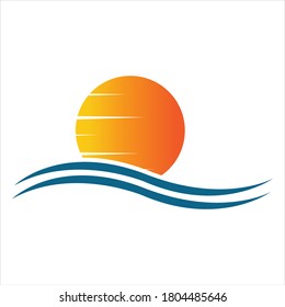 sea Water wave and sun icon vector illustration design logo - Vector