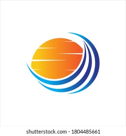 sea Water wave and sun icon vector illustration design logo - Vector