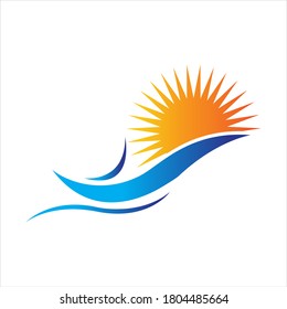 sea Water wave and sun icon vector illustration design logo - Vector